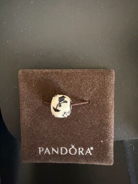 Pandora Cream Murano Charm with Black Dolphin and Silver Flower